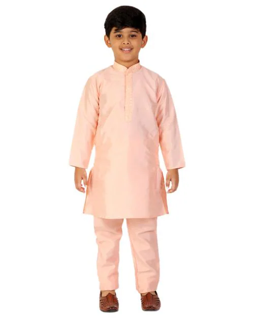 Pro-Ethic Style Developer Ethnic Wear Silk Pink Kurta Pajama Set for Kids and Boys
