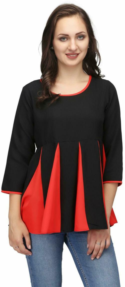 Buy Karmic Vision Women Black Colorblock Poly Crepe Single Top Online ...