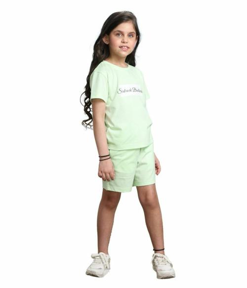 Sid Rock Girls Cotton Spandex Co-ord set | Everyday Dress | Summer Style | Solid Pattern T'shirt and Shorts for Girls