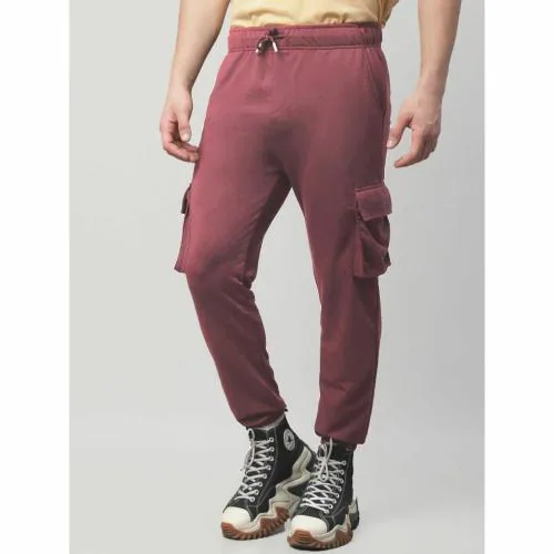 Rad Prix Men Maroon Cotton Textured Cargo Joggers