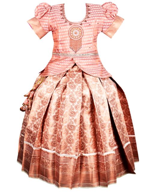 AMIRTHA FASHION Girls Traditional Cotton Silk Pattu Pavadai Embroidery Lehenga Choli Set