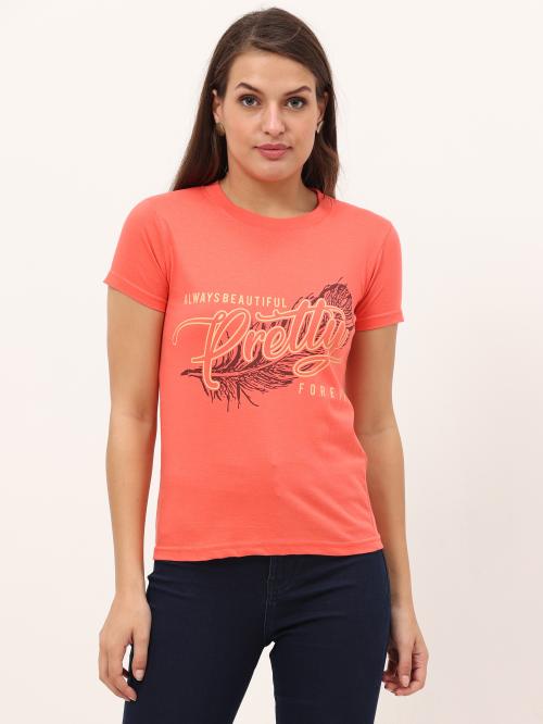 FEDAMSEL Tomato Red Cotton Printed Round Neck Tees for Women | Women's T-Shirt | Casual and Regular Wear XL