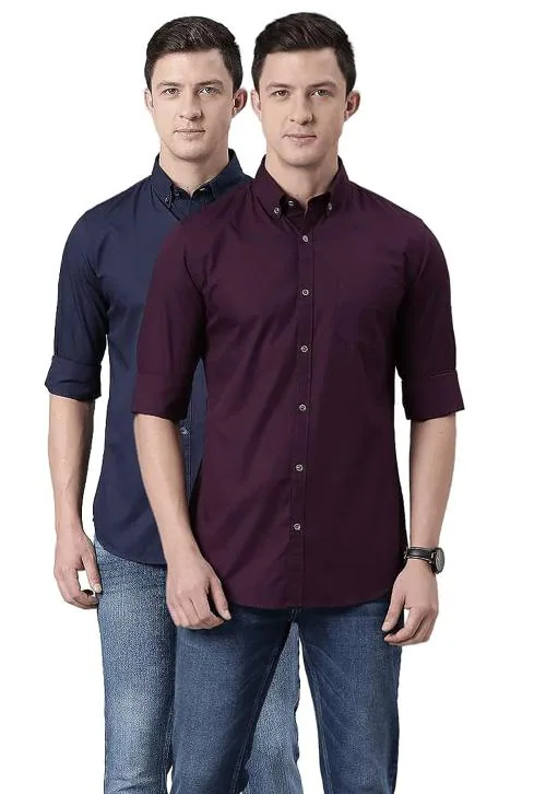 DEZANO Men Cotton Navy Blue and Purple Shirt Pack of 2 XXL