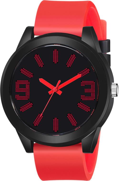 Splazos Analog Black Dial Red Strap Watch for Men and Women