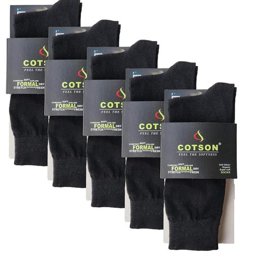 Cotson Men Organic Cotton And Bamboo Odour Control Formal Socks Pack of 5 (Black , Free Size)