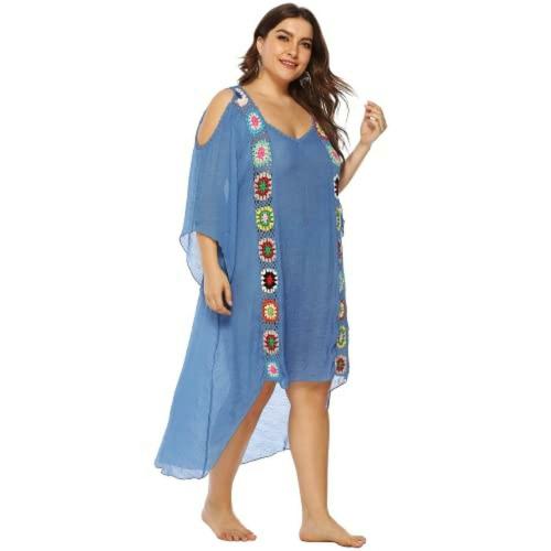 Plus Curvves Plus Size Beachwear Cover Up Light Blue Color - 7XL