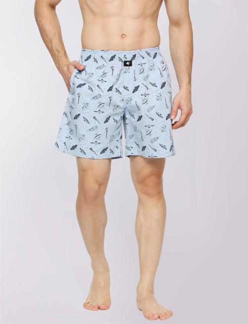 FRENCHIE Men Printed Cotton Boxer Shorts - Spaceship Navy Blue
