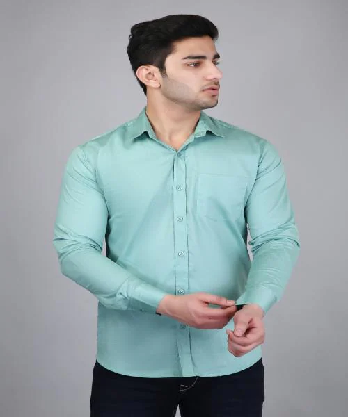 Buy Podge Slim Fit Twill Fabric Sea Green Color Mens Shirt Online at ...