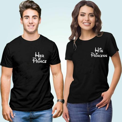 CHOCHATH Couples Tshirt Prince and Princess Printed T-Shirts for Husband Wife(Pack of 2)-S