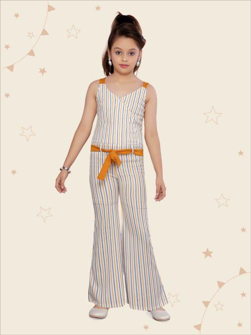 Aarika Girl's Yellow Color Casual Wear Jumpsuit with Belt
