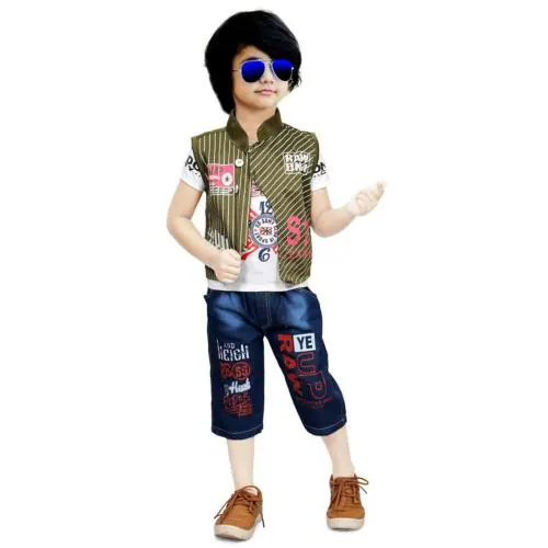 Sagun Dresses Baby Boys Brown 3 Piece - Coat, Pant And T Shirt Party Suit Clothing Set (0-6 M)|Kids Wear| 3 Piece Set| Kids Party Wear| Boys Casual Wear|Clothing Accessories|Boys|Clothing Sets|Coat| Pant And T Shirt Party Suit Clothing Set|