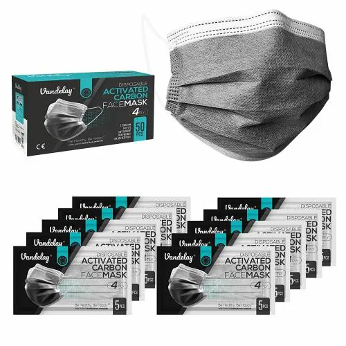 Vandelay Unisex Activated Carbon & Melt Blown BFE & PFE UV Sterilized 4-Ply 50pcs