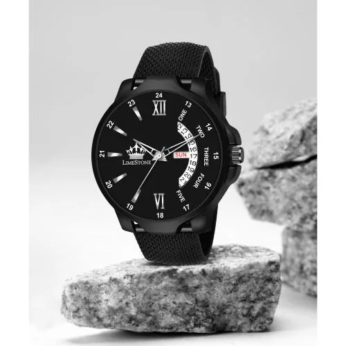 LIMESTONE Analog Black Dial Black Strap Watch For Men (LS2972)
