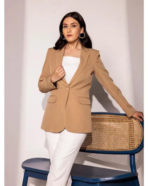 Mans Fab Solid Single Breasted Formal Women Blazer ( Cream - XS )