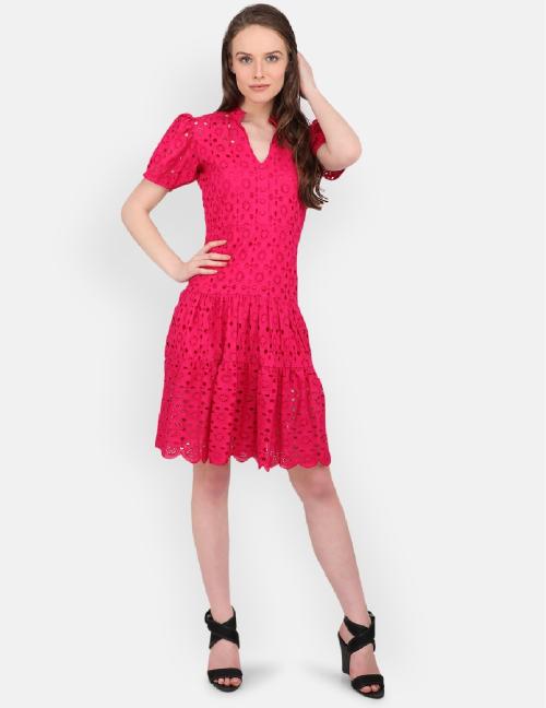 MARC LOUIS Pink Schifflli Chicken ML 2514 Pink Dress - XXL