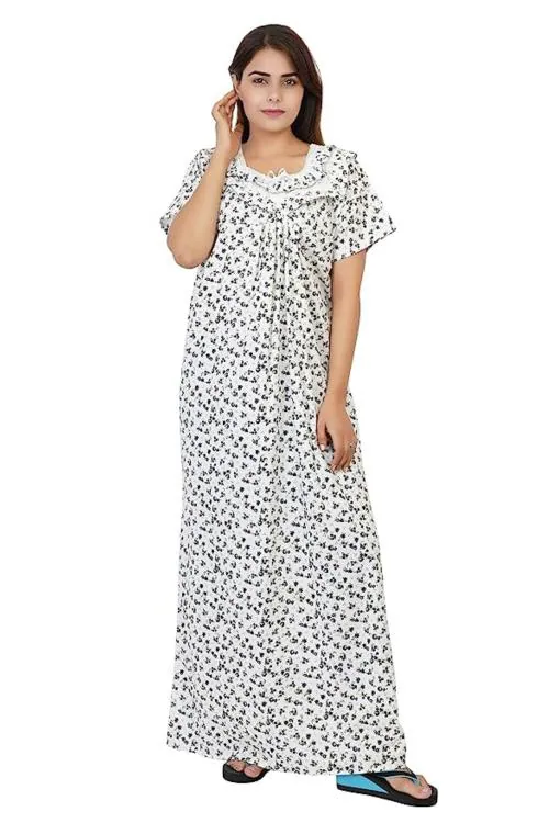 Buy DEEPSUNG(D. S) Women's Cotton NightyWhiteRedPrintedCherryBlack