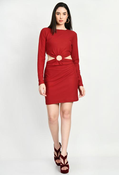 STYLZINDIA Women Bodycon Sleeveless Stylish Dress - Maroon