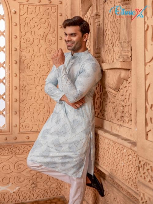 ETHNICX Stylish Printed Pure Cotton Kurta Pajama Set For Men