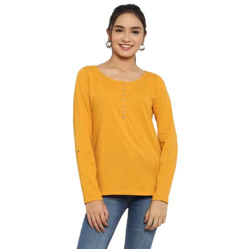 Popster Women Mustard Solid 100% Cotton T-shirt l women tshirt l tshirt for women