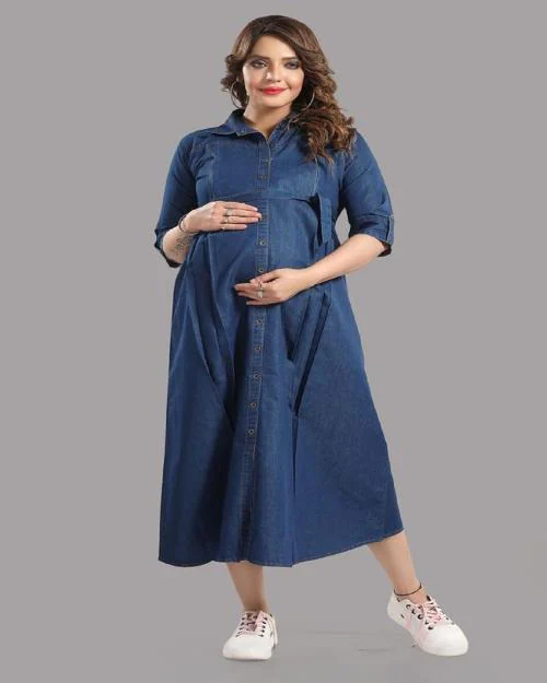 MOMTOUCH MATERNITY Denim Solid Maternity Dress