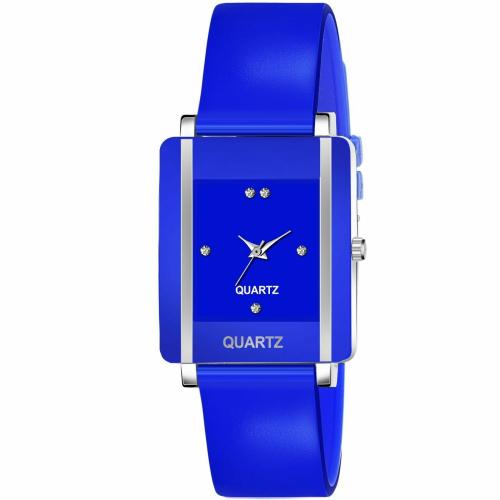 KIARVI GALLERT Analog Rectangular Dial Multicolor Dial Rubber Strip Women's & Girl's Watches (Blue)