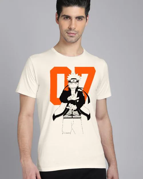 Young Men Naruto Printed White Tshirt