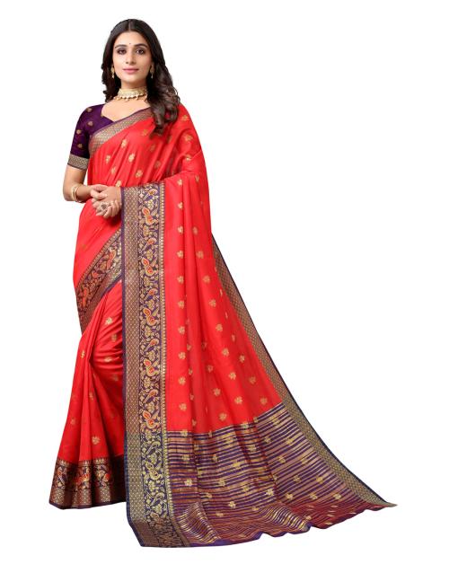 Pisara Red Cotton silk Woven zari work Saree