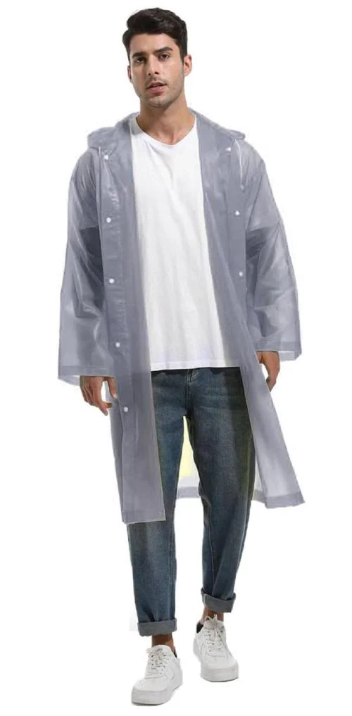 INFISPACE Men's Polyester Long RainCoat Pocho with Adjustable Cap and Grey Color Raincoat
