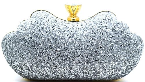 Tooba Handicraft Metallic Silver Synthetic Women Designer Clutch Bag With Chain Strap