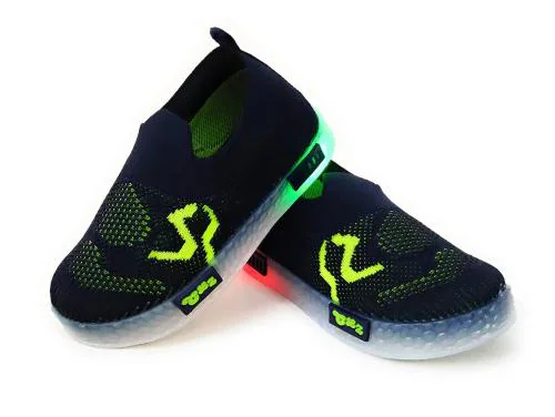 Coolz Kids Unisex Casual Knitted Shoes with LED Light Blink-1 for 1-4 Years Boys and Girls (Navy-Green, 2.5-3 Years)