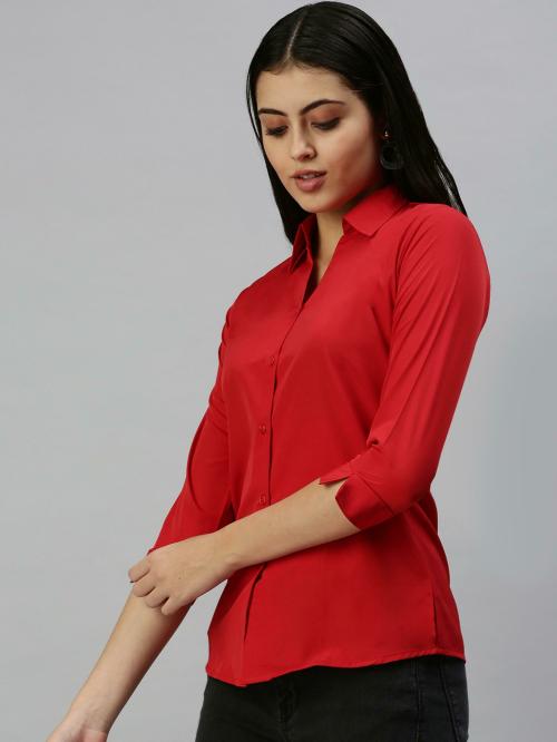SHOW OFF Women's Red Solid Polyester Shirt