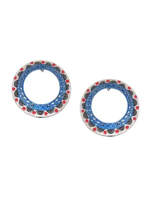 Shoshaa Green Brass Silver Plated Circular Stud Earring For Women