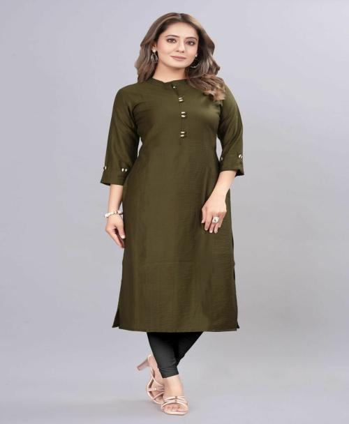 FABDYOR Dark Olive Green Desestroam Silk Staright Kurti