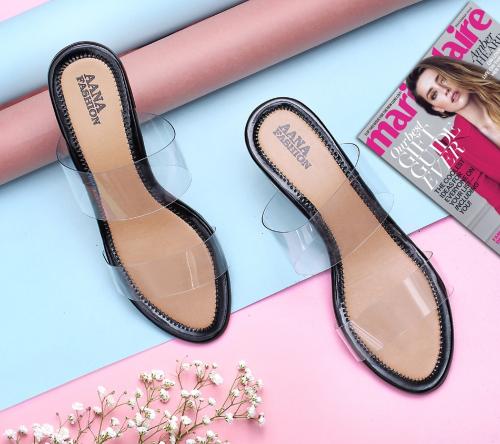 AANA FASHION Transparent Solid medium heel For Women(Black)