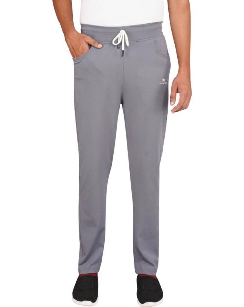 CROWNLY Men Grey Solid Lycra Blend Regular Track Pants (XL)
