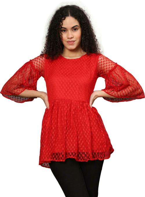 Westhood Women Red Net Top (L)
