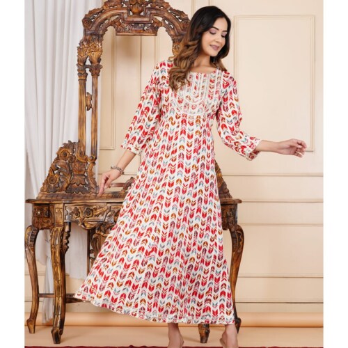 IQARA Premium 100% Rayon Embroidered Women Maroon Gown/Kurta|Size-M