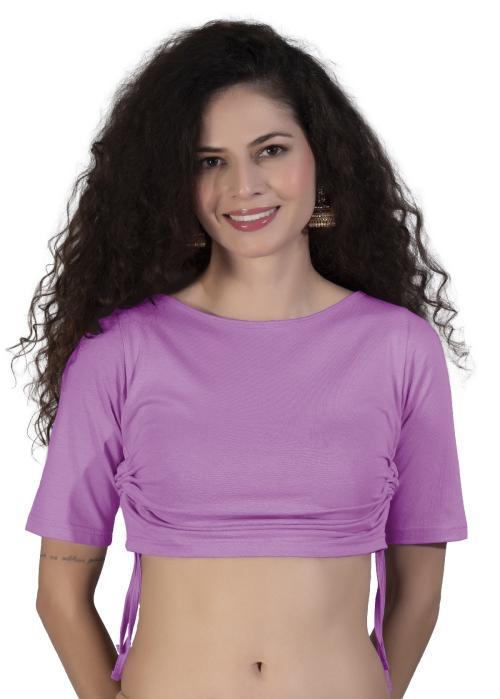 THE BLAZZE B4071 Women's Cotton Boat Neck Crop Top Elbow Sleeve Readymade Saree Blouse