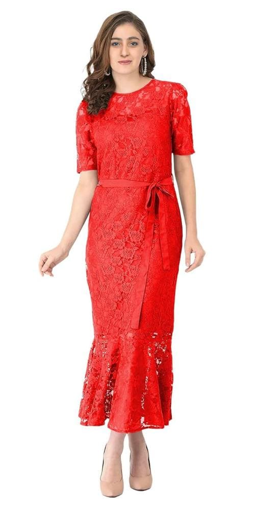 FELLAMO Girls Red Floral Maxi Length Dress