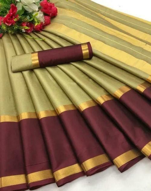 Ditya Fashion Women Cream Solid Art Silk Banarasi Saree