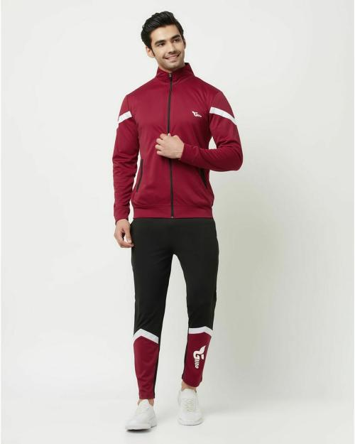 Glito Multicolor Colorblocked With Neon Stripe Stretchable Regular Fit Gym Wear Track Suit For Men