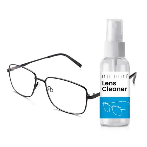 Intellilens Anti Glare and Zero Power Blue Cut Square Computer Glasses for Eye Protection with Lens Cleaner Matte Black Men and Women