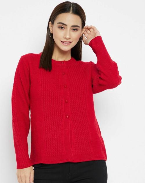 Clapton Women Red Solid Acrylic Blend Pack Of 1 Cardigan