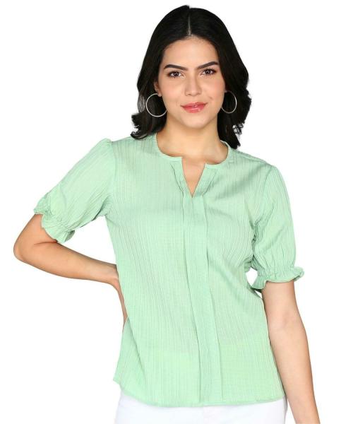 Retrovis Women Mint Green Textured Tops S