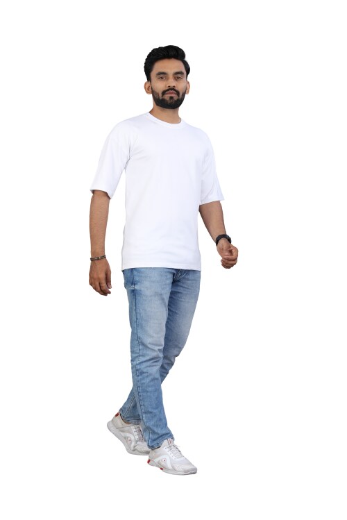 Cashing Fashion Men's Regular Fit Round Neck Cotton stylish Over size/drop solder T-shirt formal and casual wear(White) SIZE- M