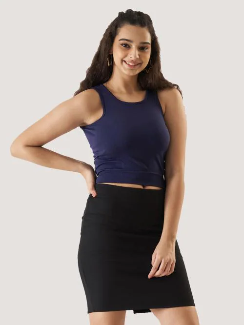 Prettify Casual Solid Women Dark Blue Top
