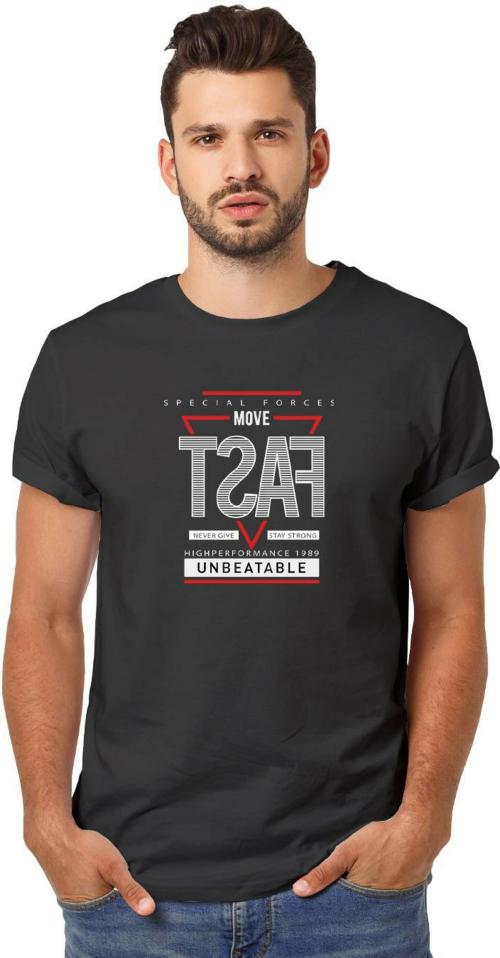 Dippy Drapes Men Black Cotton Blend Typography Short Sleeve Fastmove Round Neck T-Shirt