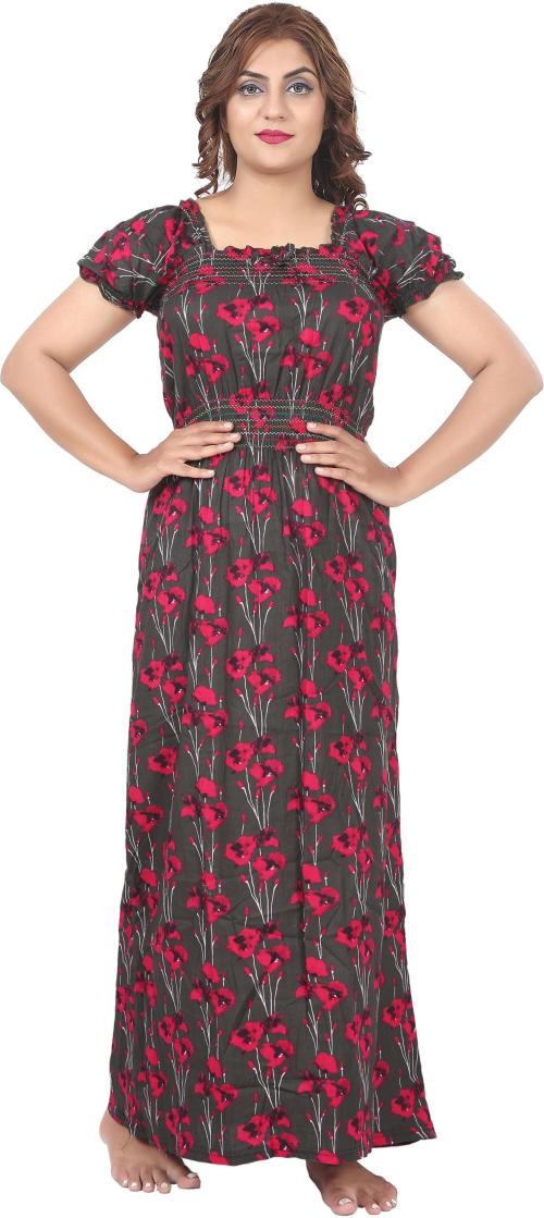 Loody'S Women Grey Pure Cotton Night Dress (Free Size) | Pure Cotton Nighties | Free Size Nighties | Night wear | Sleepwear / Night Dress