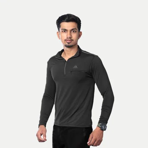 Rad Prix Men Black Active wear Zipper Full Sleeve T Shirt