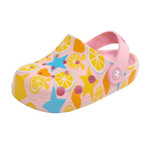 Yellow Bee Star and Fruit All Over Print Clogs for Girls - Pink